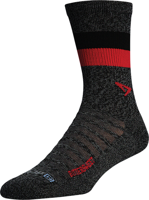 Running Lite-Mesh Sock Crew - BITTERSWEET Graphite Heathered w/Red & Black Stripes - Previous Models - DISCONTINUED