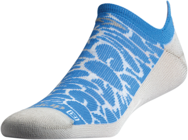 Running Lite-Mesh Sock No Show Tab - Floral Big Sky Blue and Gray - Previous Model - DISCONTINUED